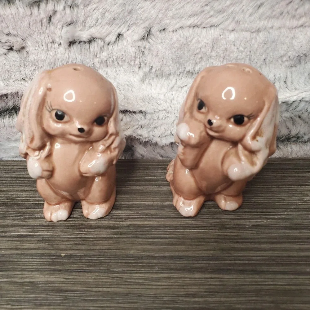 Vintage Anamorphic Cocker Spaniel Puppy Dog Salt & Pepper Shaker Set - NO‎ PLUGS